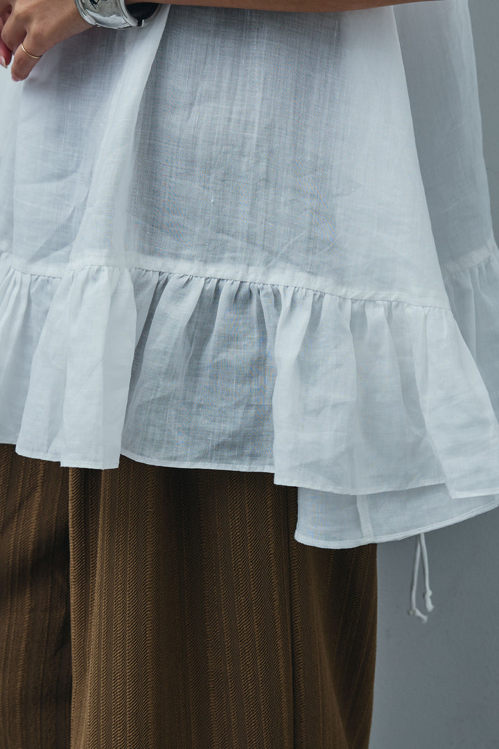 [予約/SET]リネン100%バックレースアップブラウス+ニュアンスラインワイドパンツ(2set)