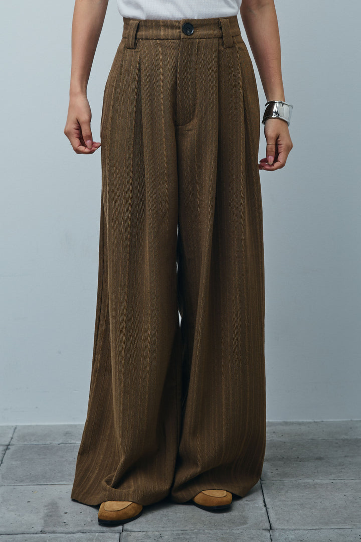 [予約/SET]リネン100%バックレースアップブラウス+ニュアンスラインワイドパンツ(2set)