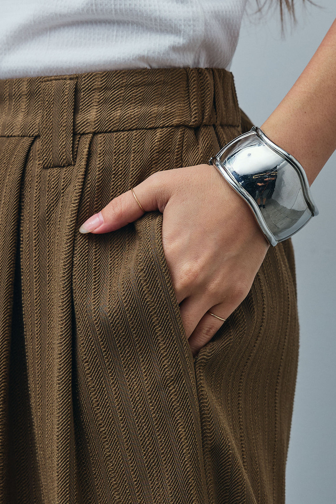 [予約/SET]リネン100%バックレースアップブラウス+ニュアンスラインワイドパンツ(2set)