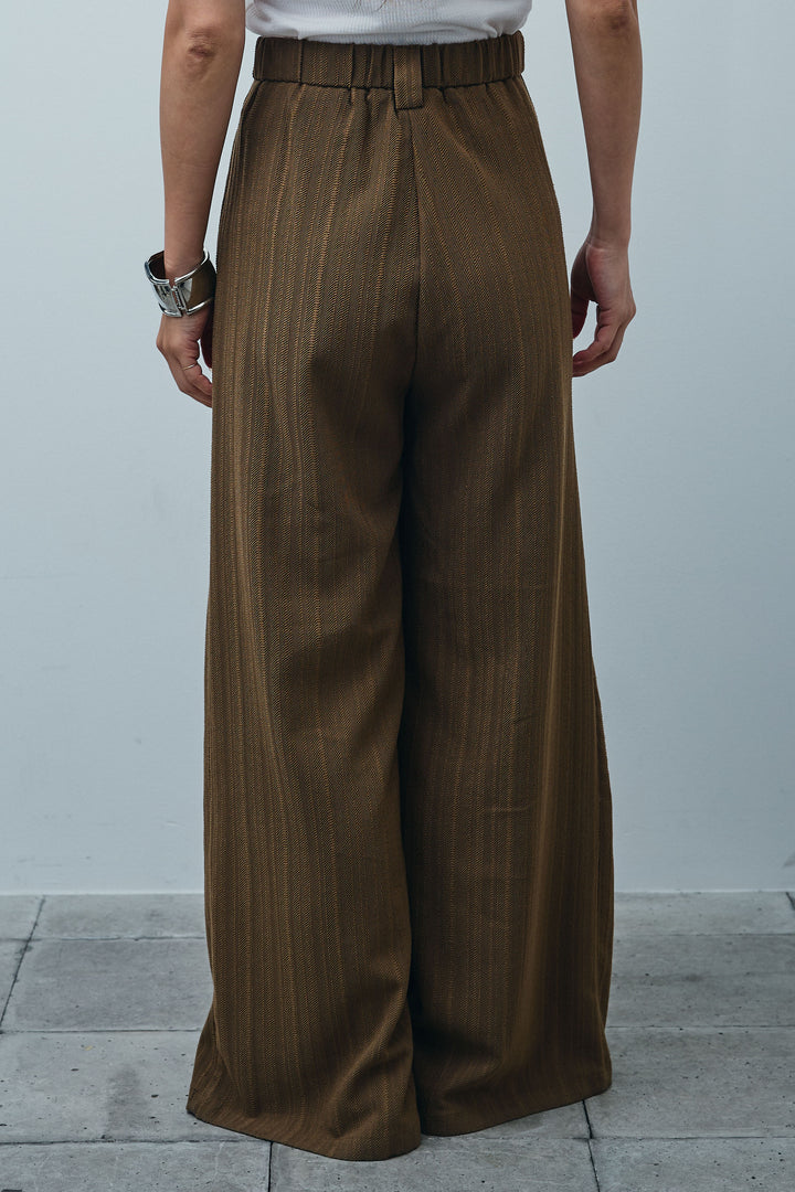 [予約/SET]リネン100%バックレースアップブラウス+ニュアンスラインワイドパンツ(2set)