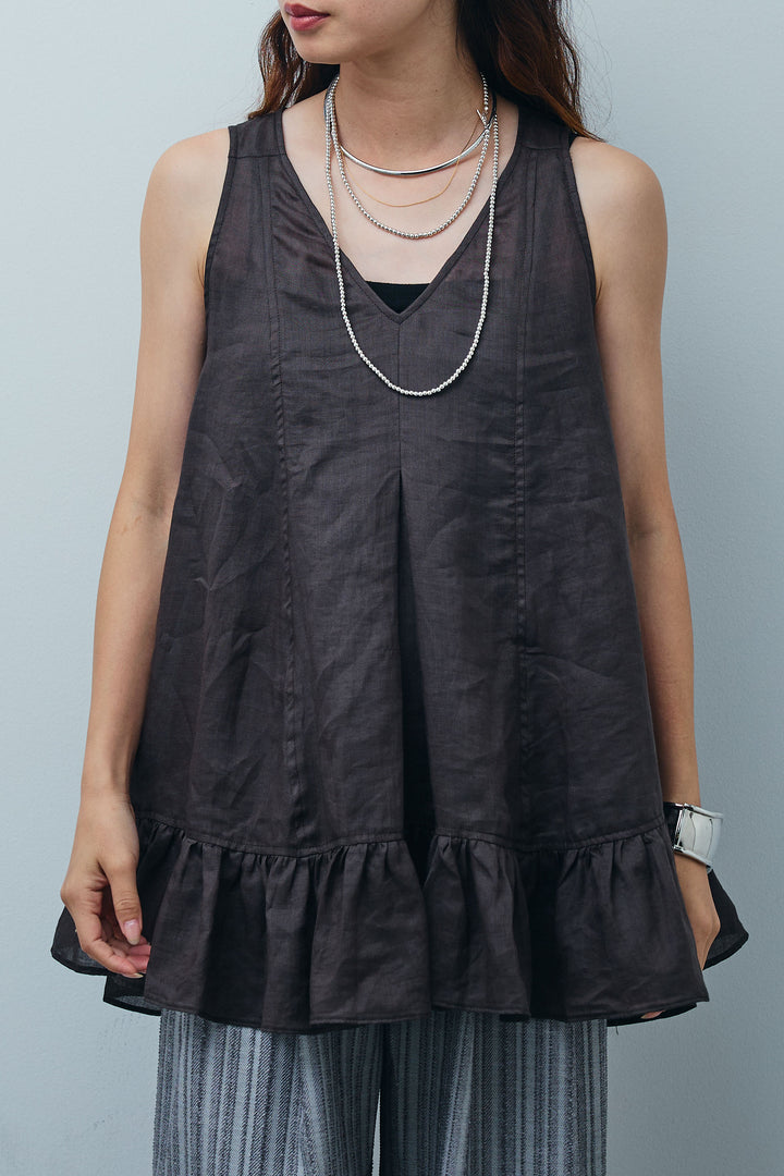 [予約]リネン100%バックレースアップブラウス