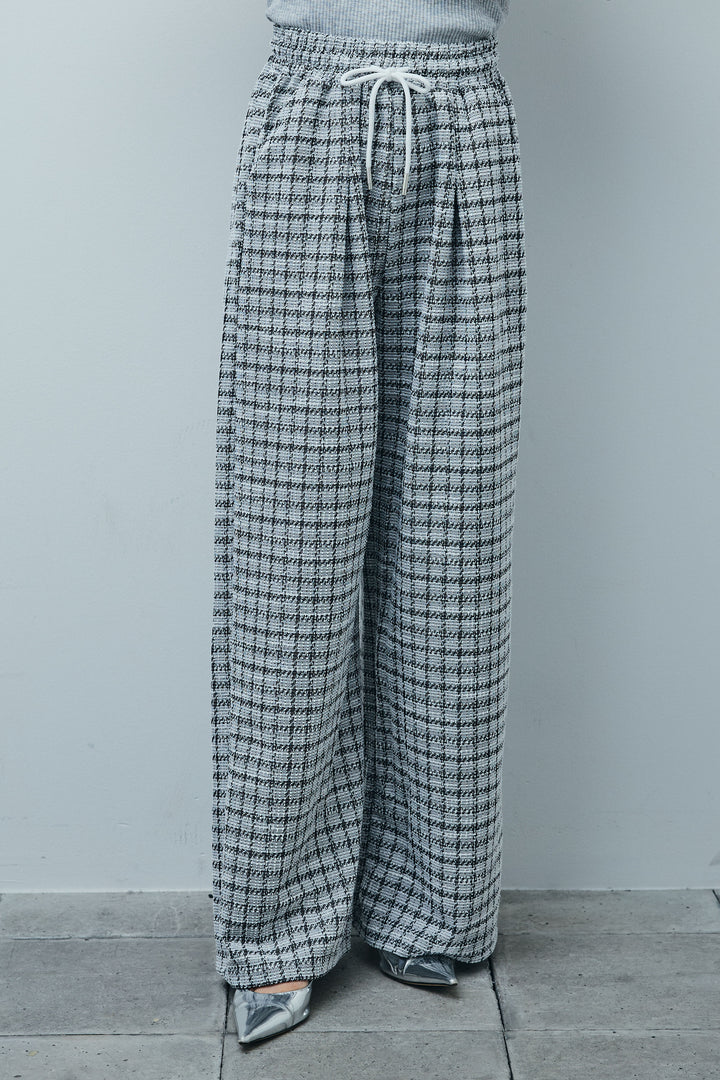 [予約/SET]アシンメトリーキャミソール+セルフカットリブヘンリーネックノースリーブトップス+サマーツイードリラックスパンツ(3set)