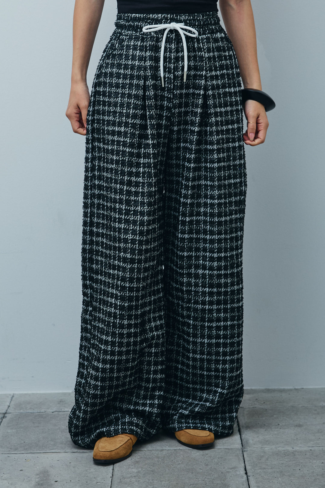 [予約/SET]リボンヤーンニットベスト+サマーツイードリラックスパンツ(2set)