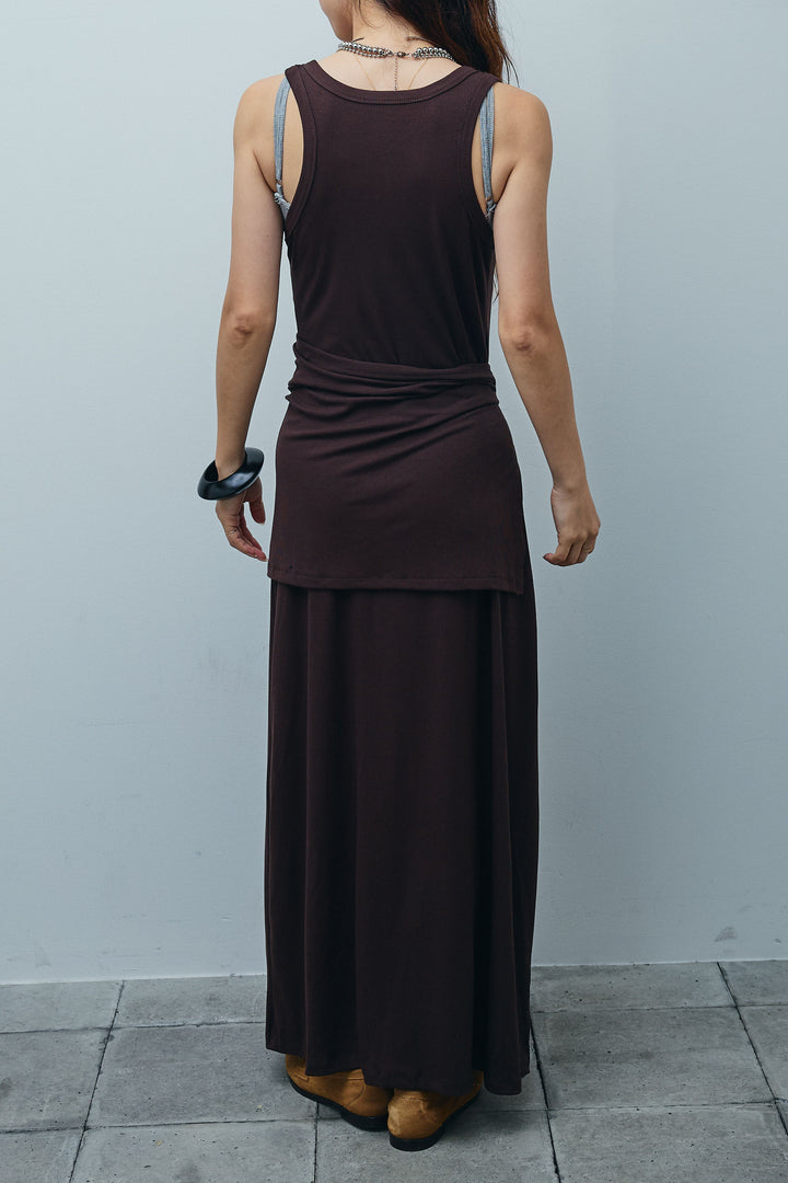 [予約/SET]ハーフスリーブシアーJK+ラップレイヤードリブロングワンピース(2set)