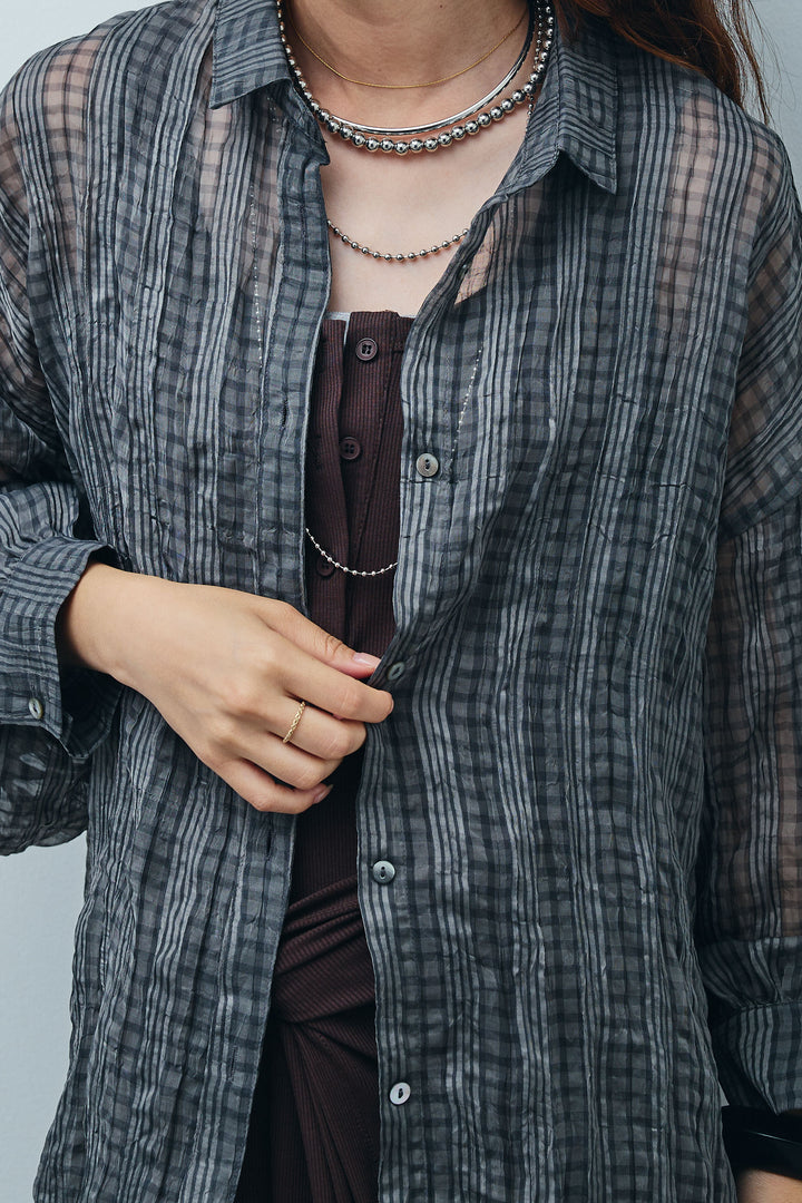 [予約/SET]ラップレイヤードリブロングワンピース+シアーブラウス(2set)