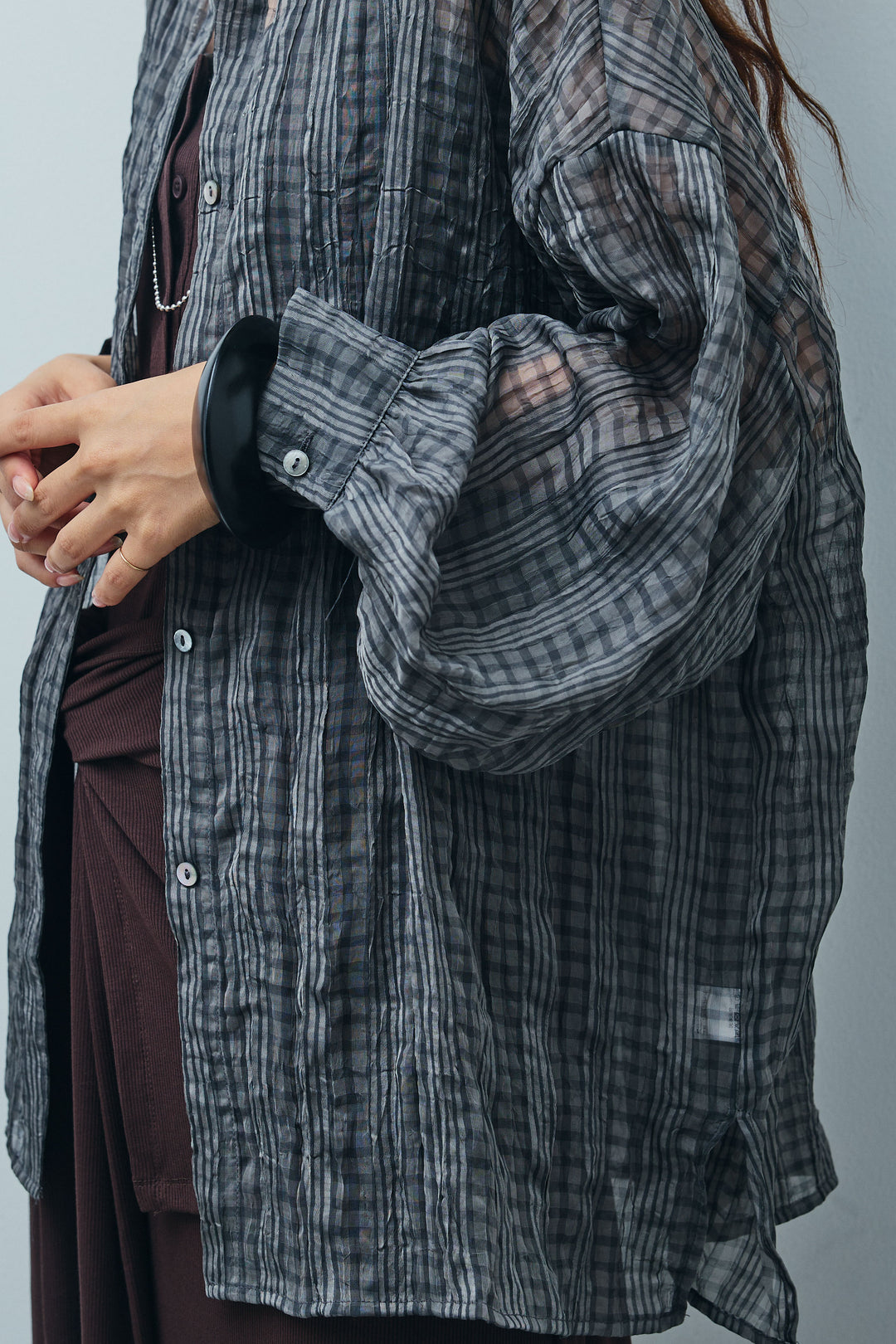 [予約/SET]ラップレイヤードリブロングワンピース+シアーブラウス(2set)