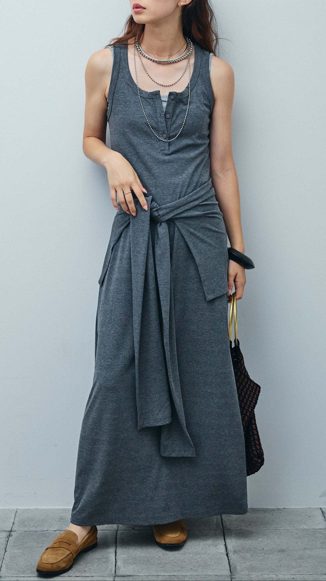 [予約]ラップレイヤードリブロングワンピース