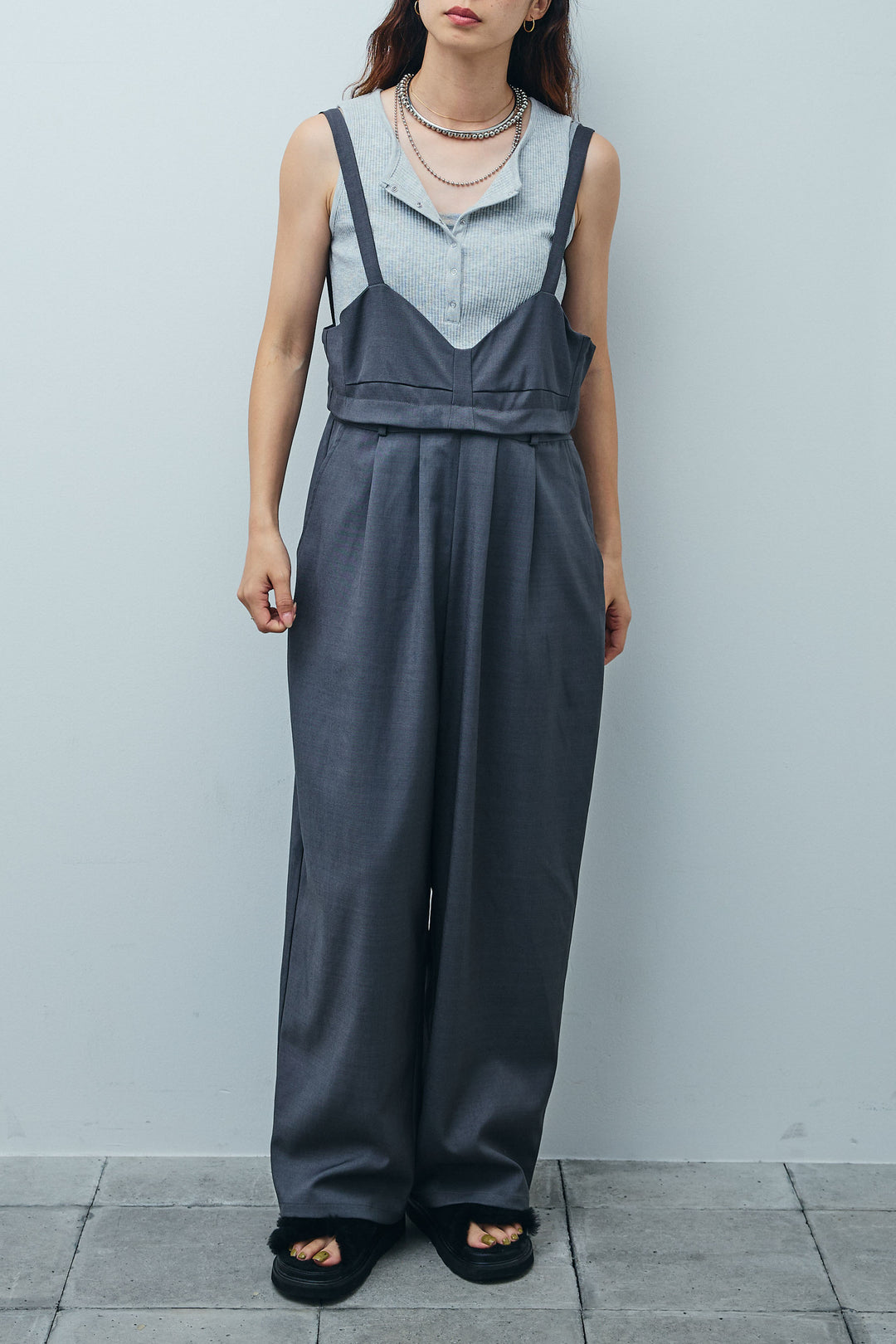 [予約/SET]シアーブラウス+TRツイル2wayビスチェサロペ(2set)