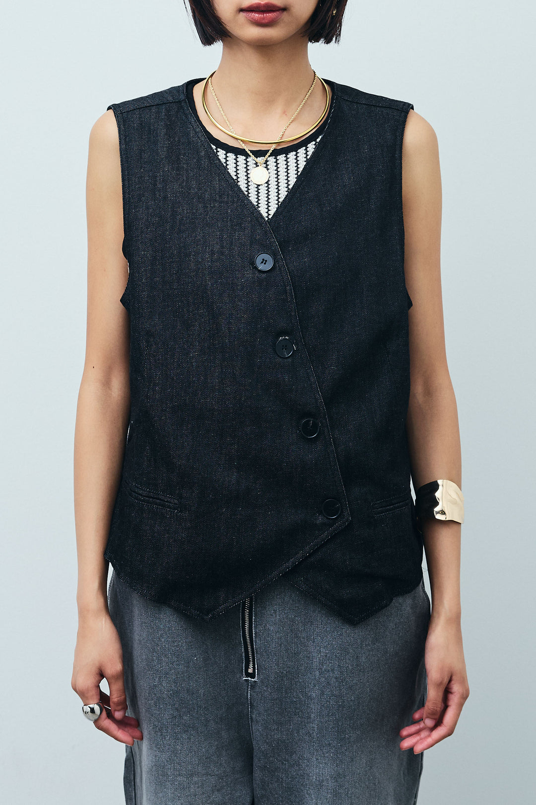 [予約]アシメボタンデニムベスト