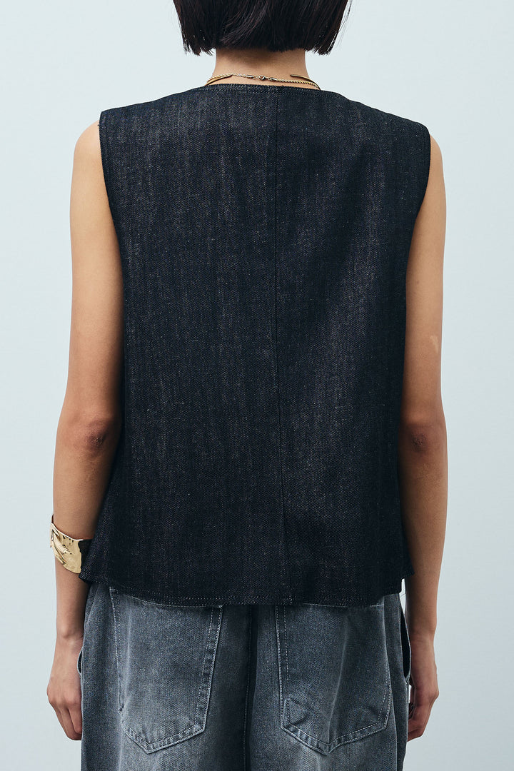 [予約/SET]アシメボタンデニムベスト+ニットスカート(2set)