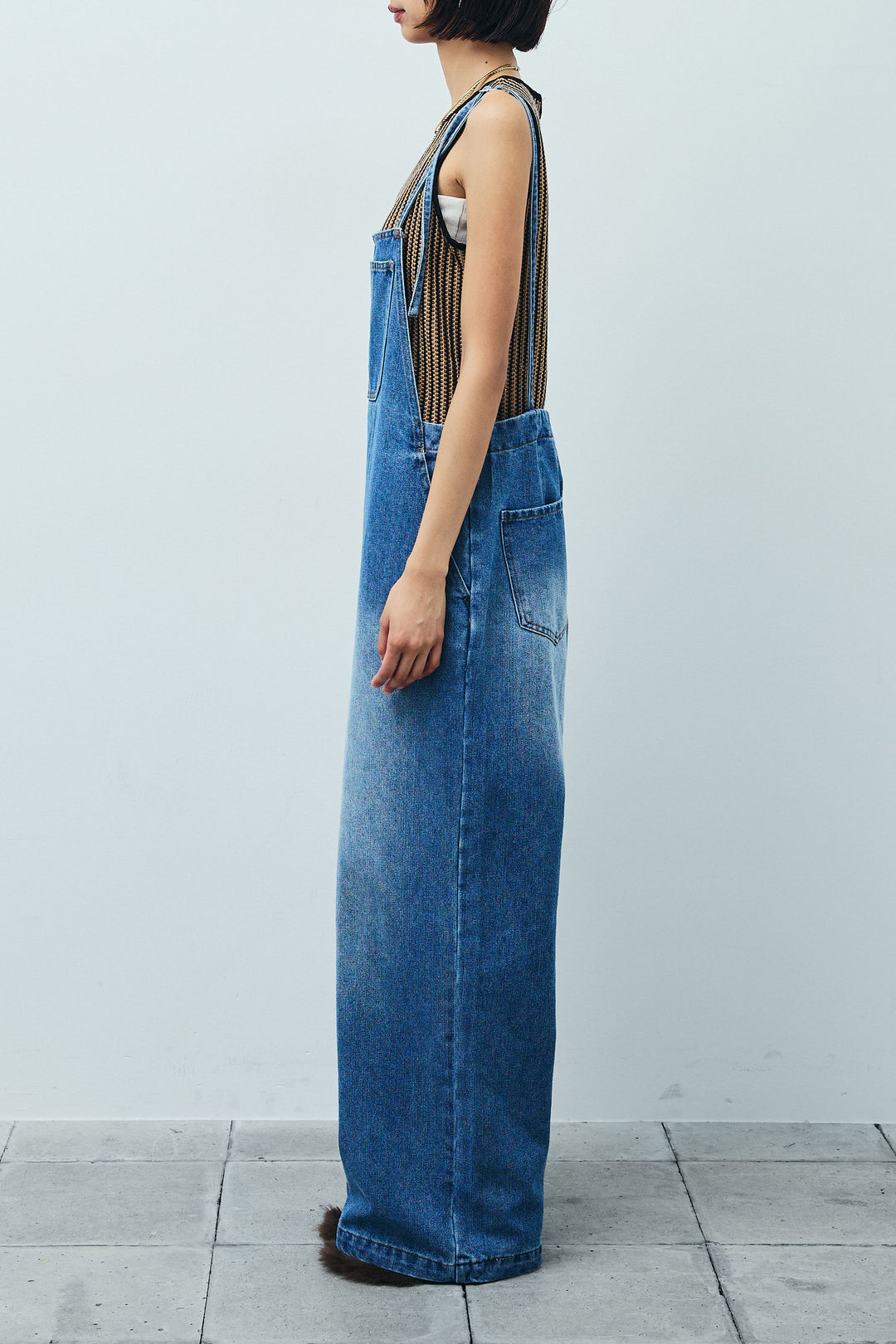 [予約/SET]シアーレーストップス+フロントジップストラップデザインデニムサロペット(2set)