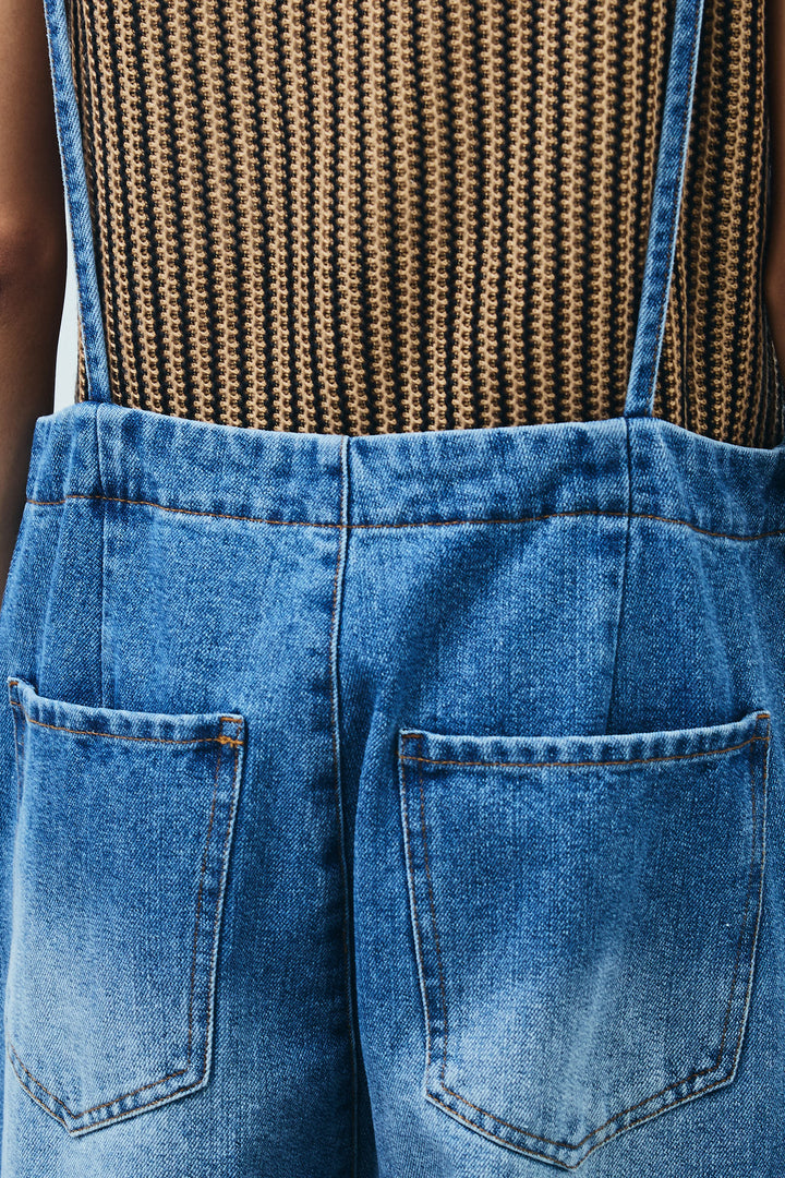 [予約/SET]ケープアンサンブルニット+ケープアンサンブルニット+フロントジップストラップデザインデニムサロペット(3set)