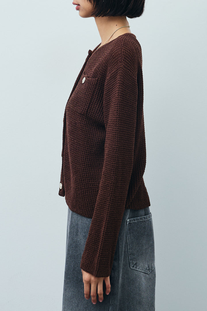 [予約/SET]リネンタッチ金ボタンカーデ+テレコリブカップ付きノースリーブ トップス+フロントジップストラップデザインデニムサロペット(3set)