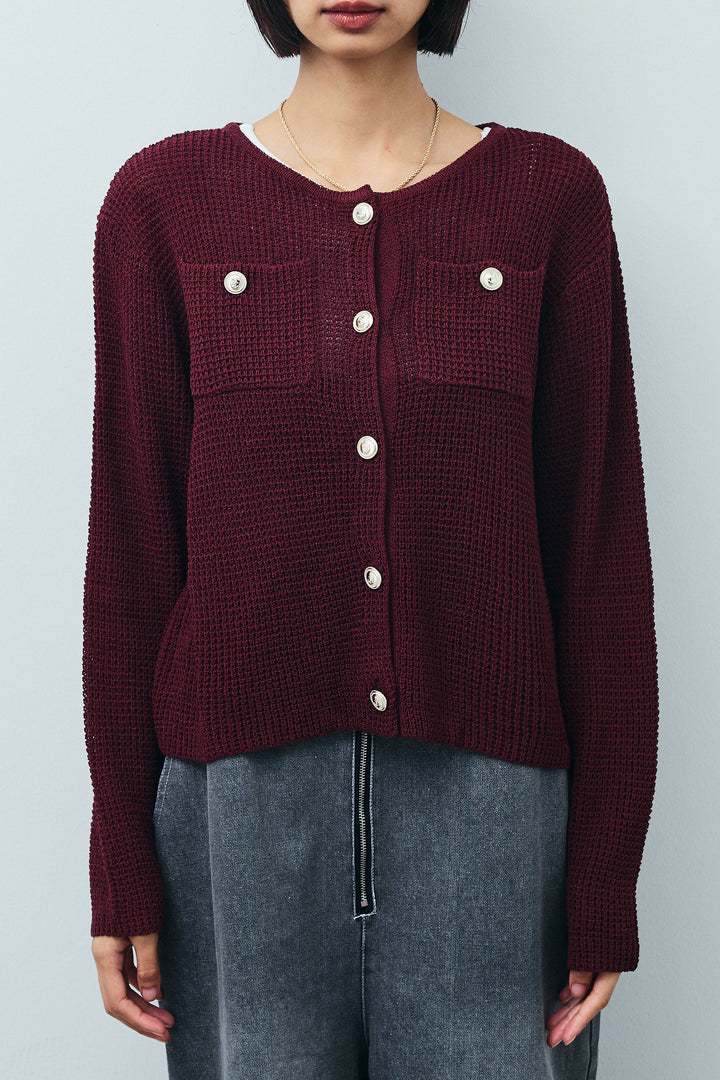 リネンタッチ金ボタンカーデ