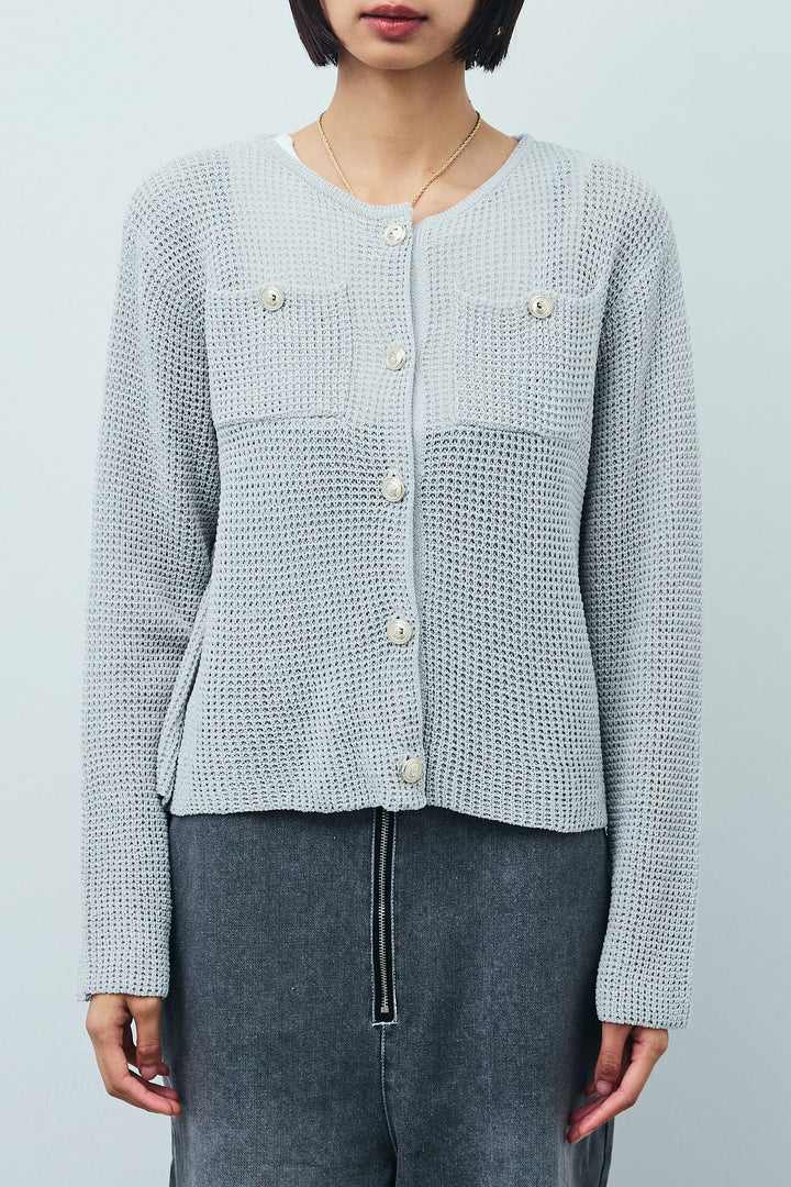 リネンタッチ金ボタンカーデ