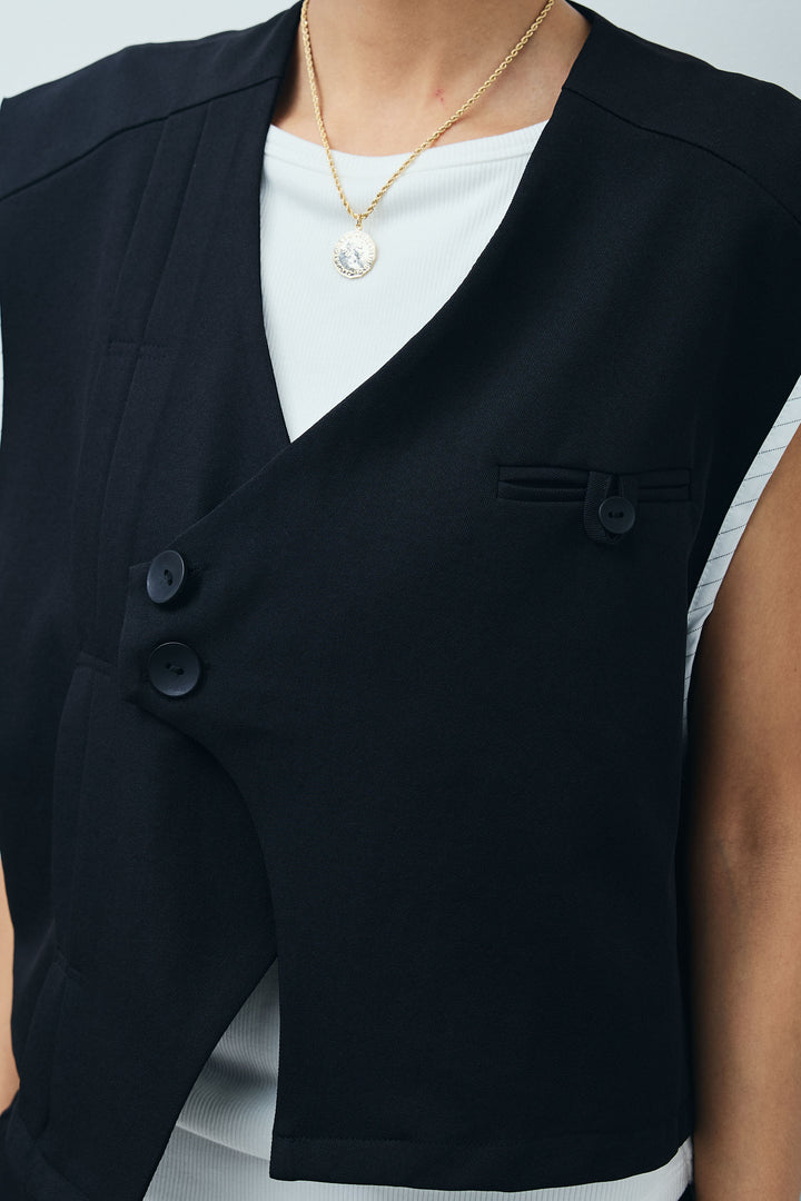 [予約/SET]アシンメトリーデザインジレ+サイドラインワイドパンツ(2set)