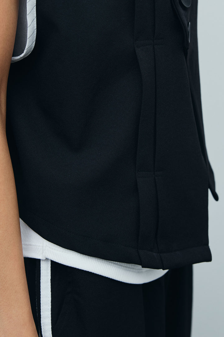 [予約/SET]アシンメトリーデザインジレ+サイドラインワイドパンツ(2set)