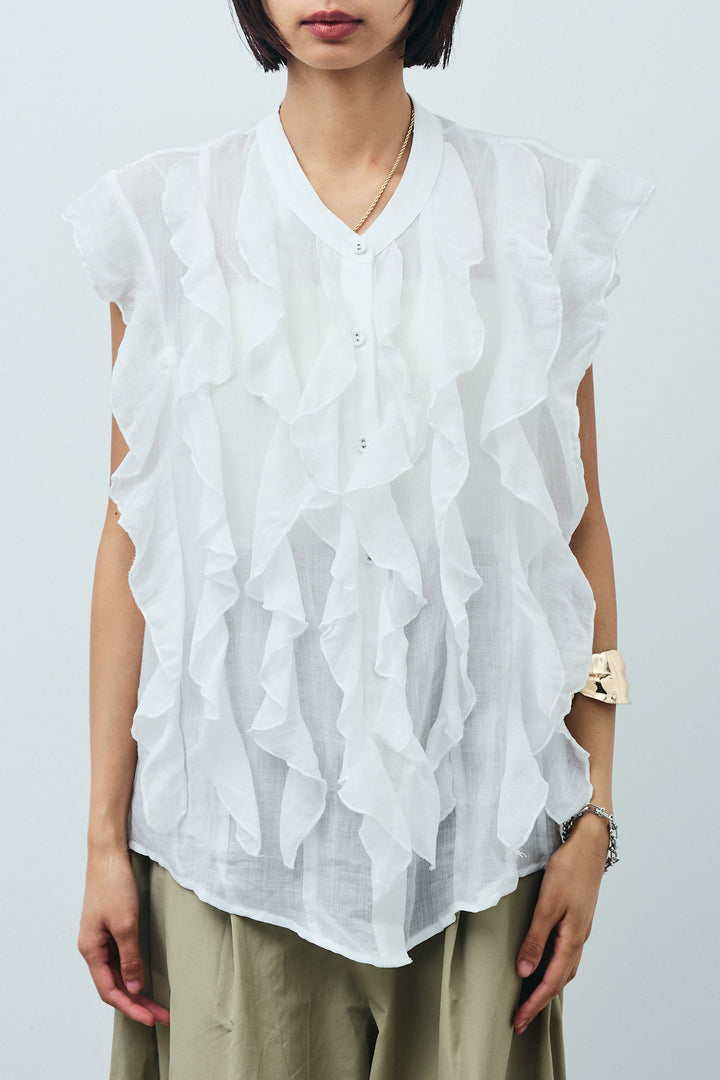 [予約]リネンランダムフリルブラウス