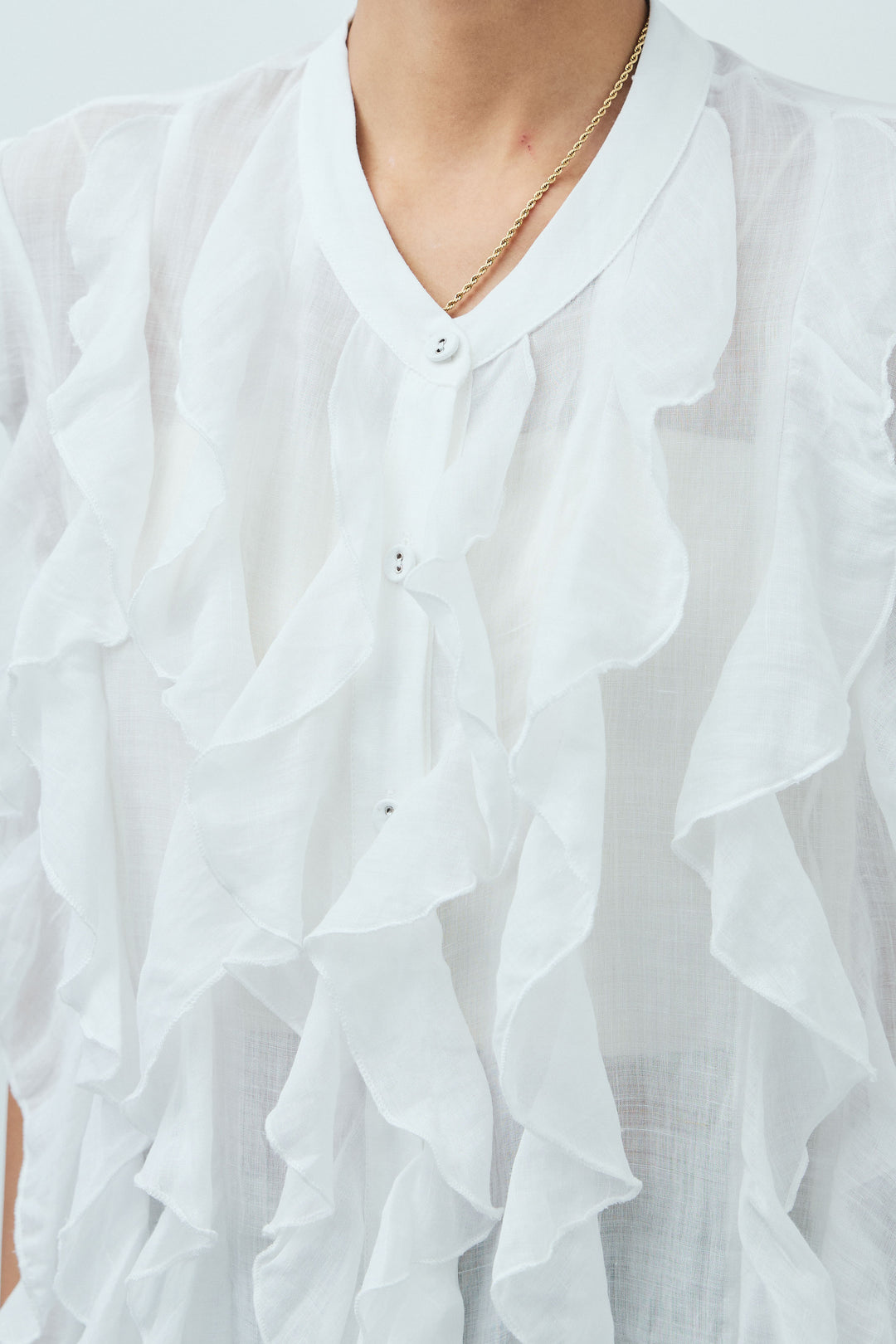 [予約/SET]リネンランダムフリルブラウス+フロントジップストラップデザインデニムサロペット(2set)