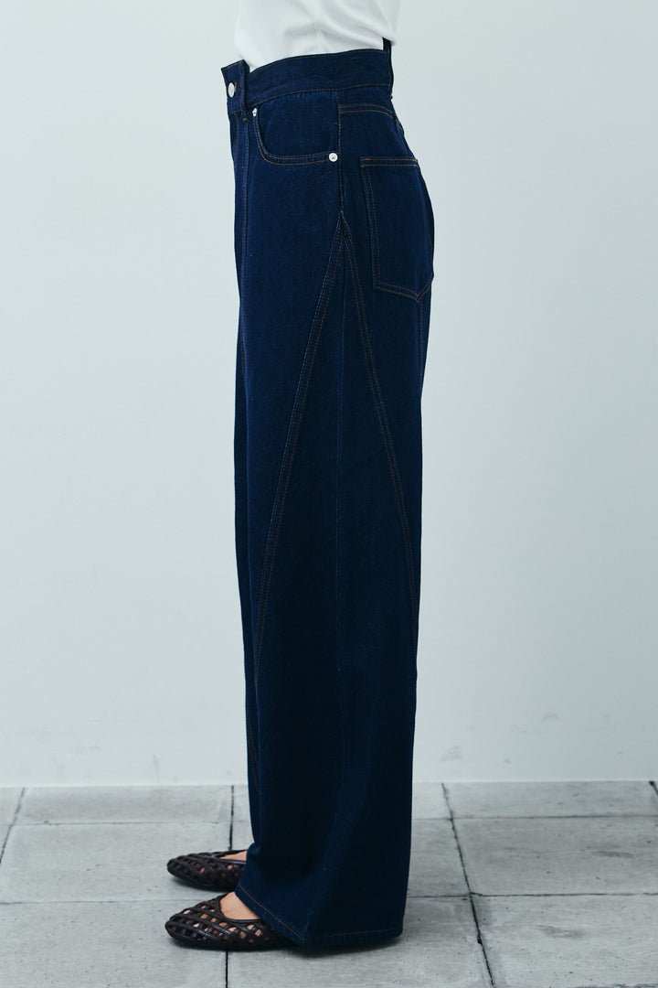[予約]デニム切り替えストレートパンツ