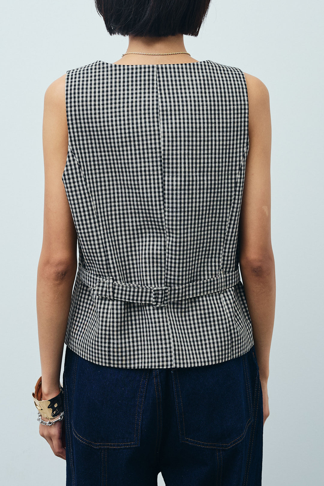 [予約/SET]チェックベスト+ツイル切り替えストレートパンツ(2set)