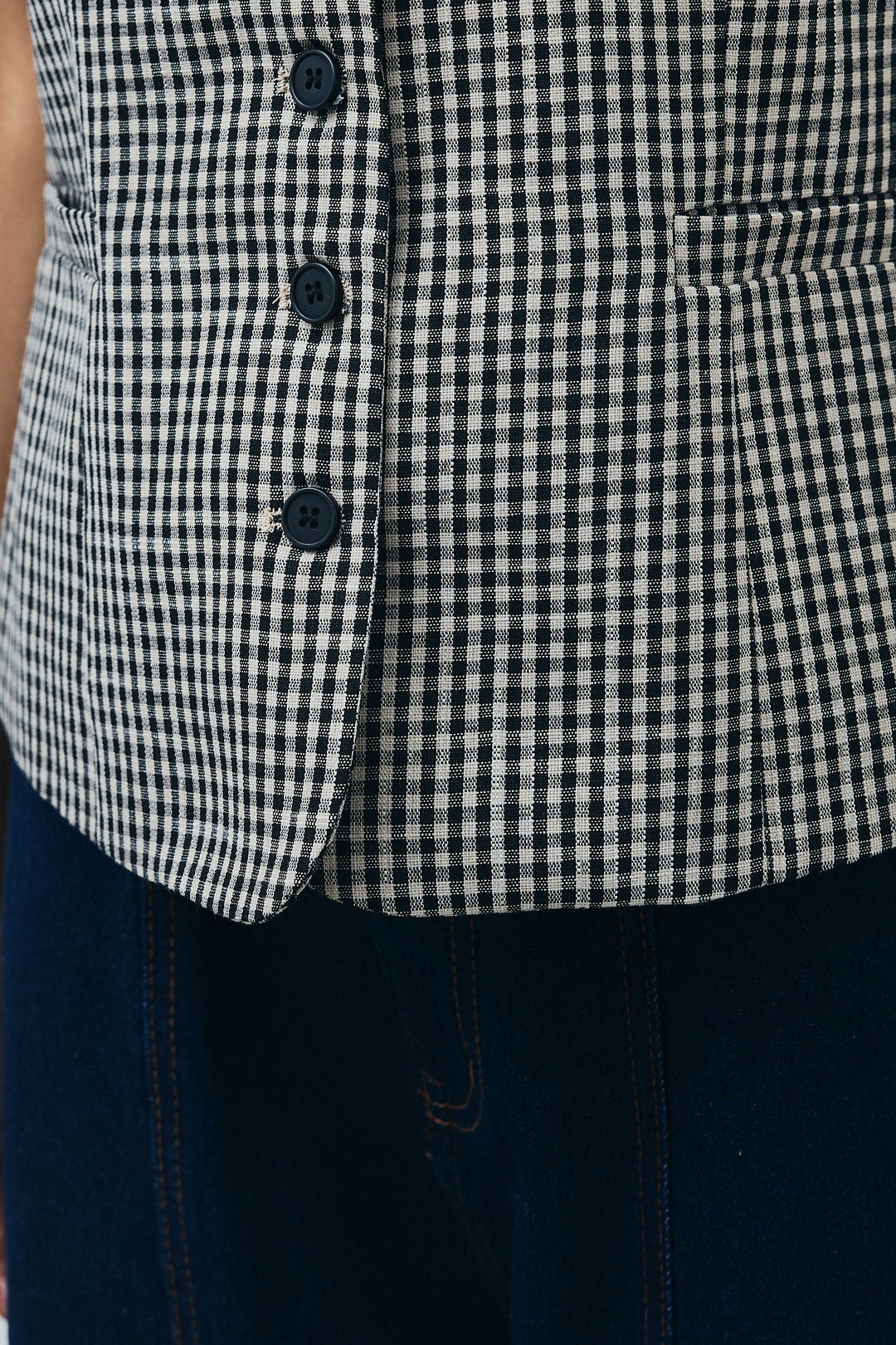 [予約/SET]チェックベスト+デニム切り替えストレートパンツ(2set)