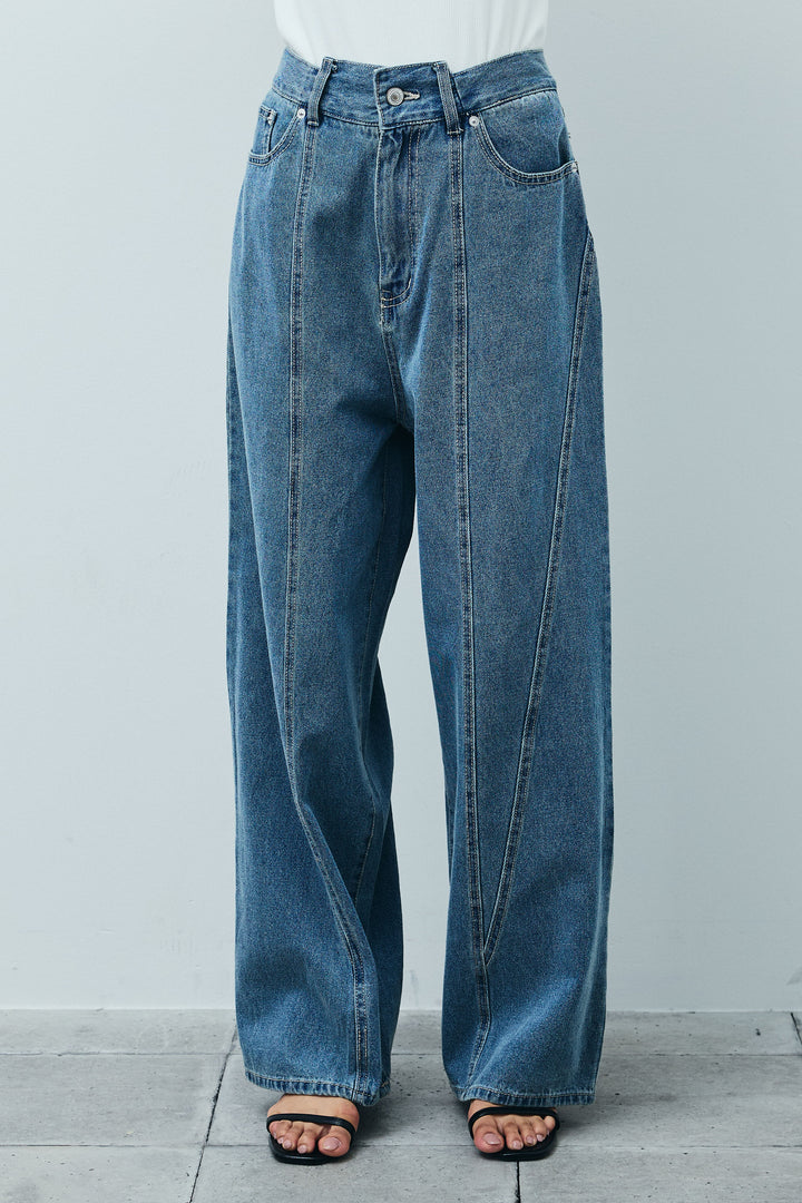 [予約]デニム切り替えストレートパンツ