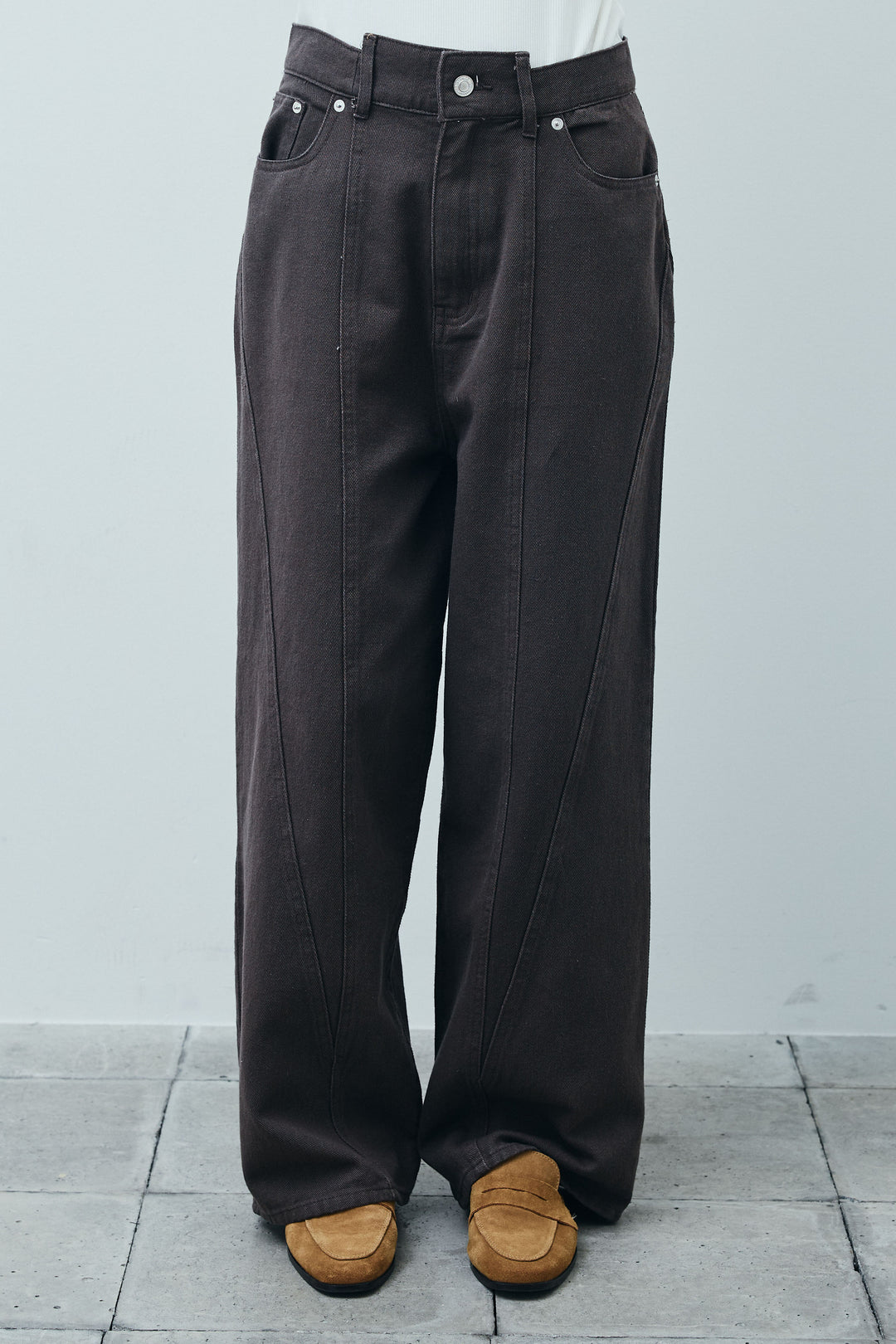 [予約/SET]チェックベスト+ツイル切り替えストレートパンツ(2set)