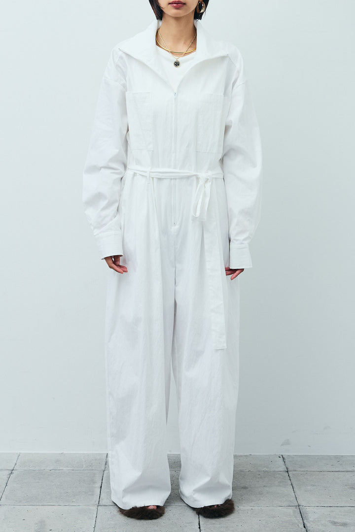 [予約/SET]アシメボタンデニムベスト+合繊ツイルジャンプスーツ(2set)