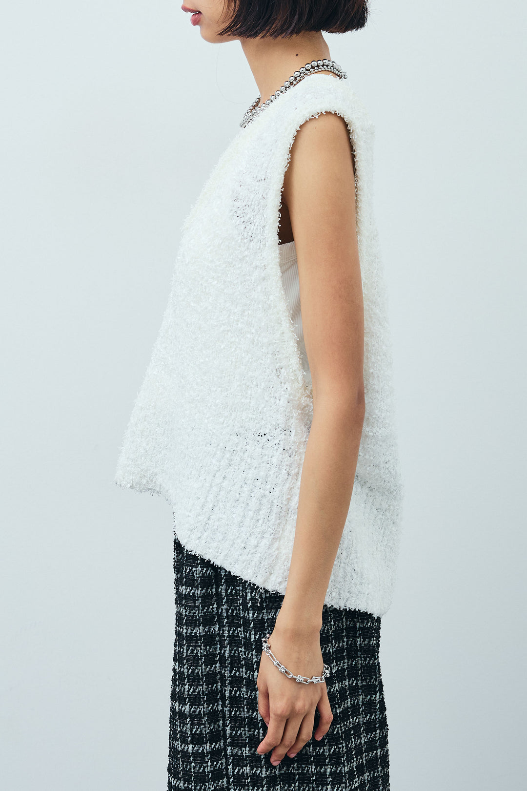 [予約/SET]リボンヤーンニットベスト+サマーツイードリラックスパンツ(2set)