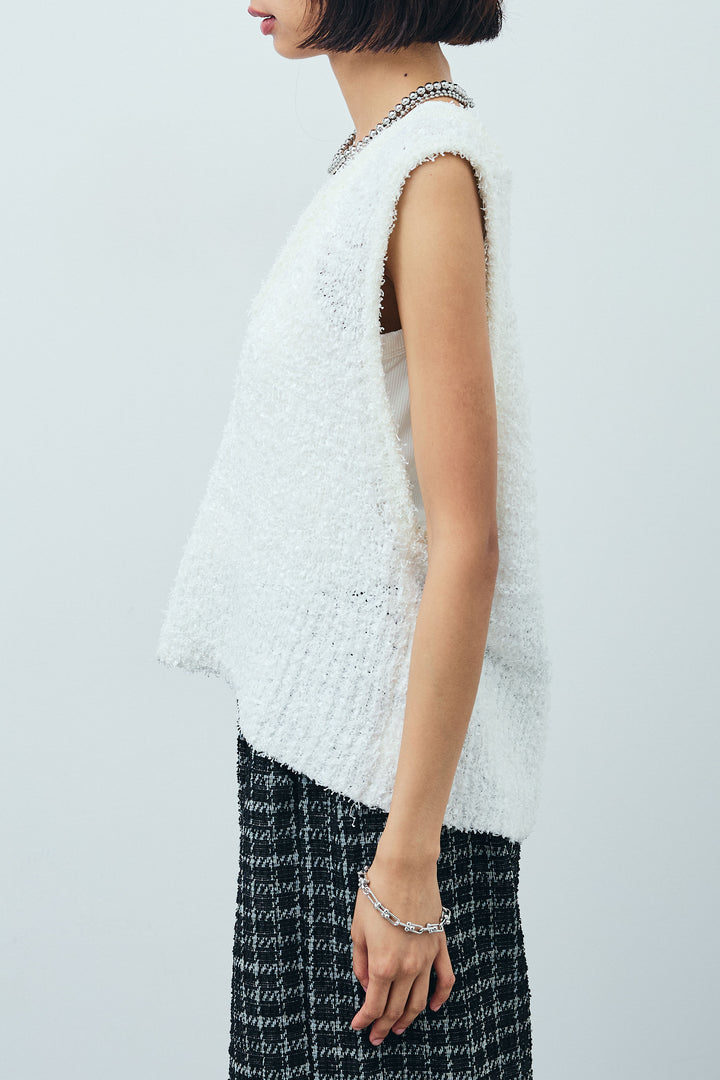 [予約/SET]リボンヤーンニットベスト+サマーツイードリラックスパンツ(2set)