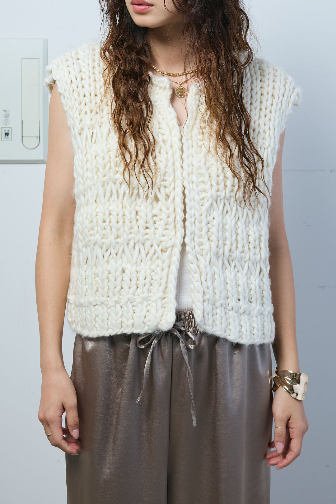 [予約/SET]ハンドニットロービングベスト+サテンナロースカート(2set)