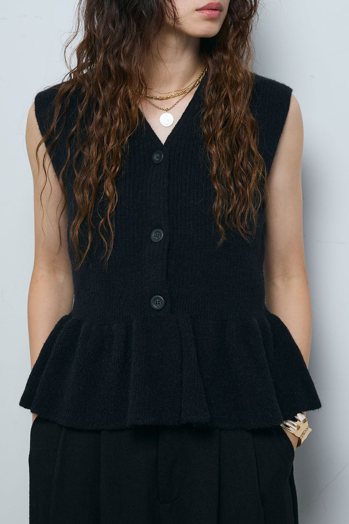 [予約/SET]アルパカタッチペプラムノースリプルオーバー+ネップワイドパンツ(2set)