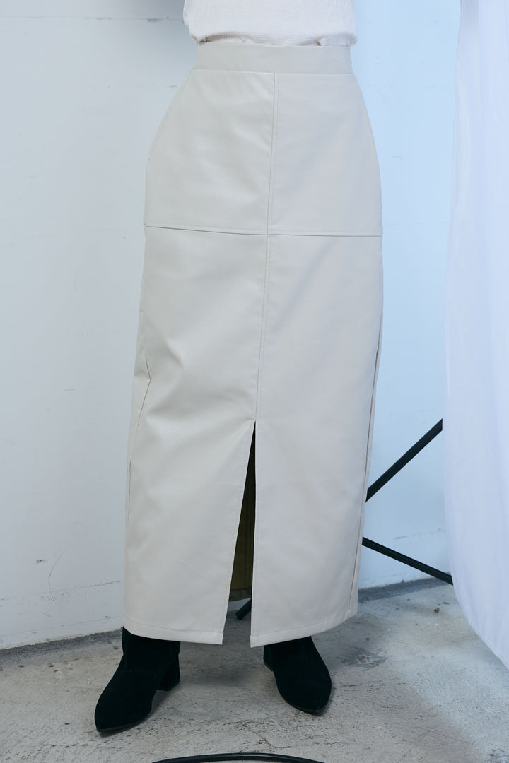 [予約/SET]ポロ襟ボーダーTOPS+エコレザーバックスリットペンシルスカート(2set)