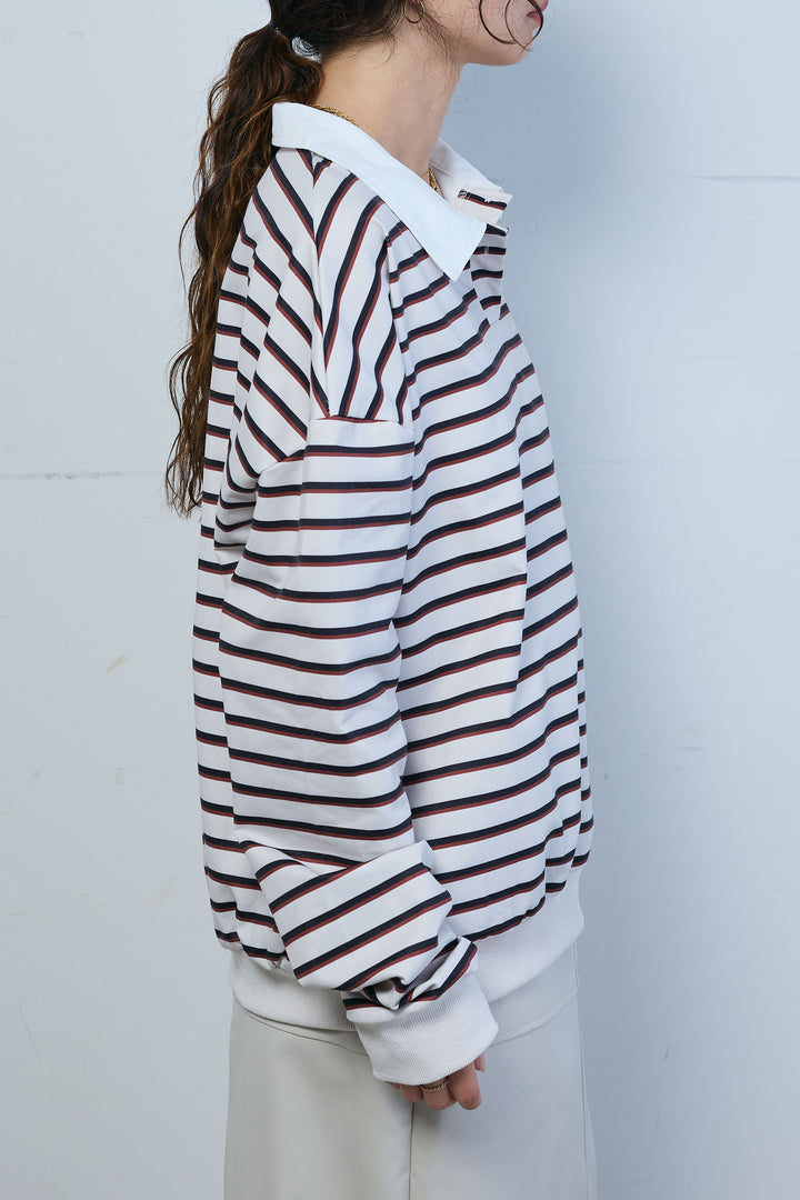 [予約/SET]ポロ襟ボーダーTOPS+エコレザーバックスリットペンシルスカート(2set)