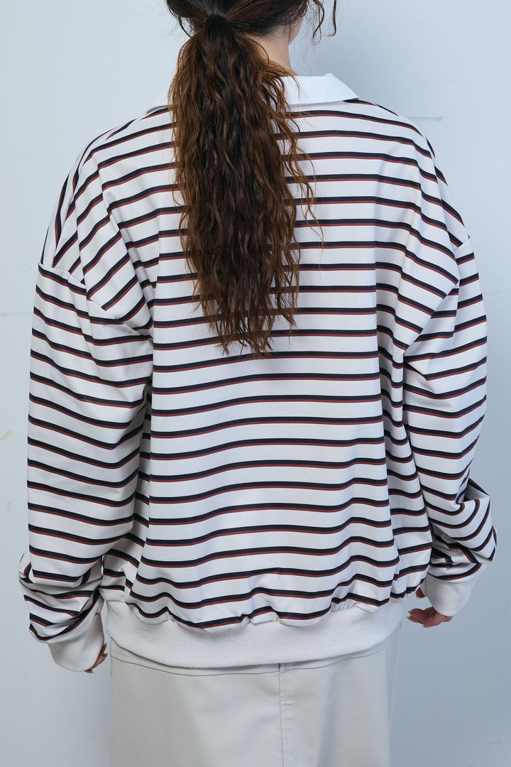 [予約/SET]ポロ襟ボーダーTOPS+エコレザーバックスリットペンシルスカート(2set)