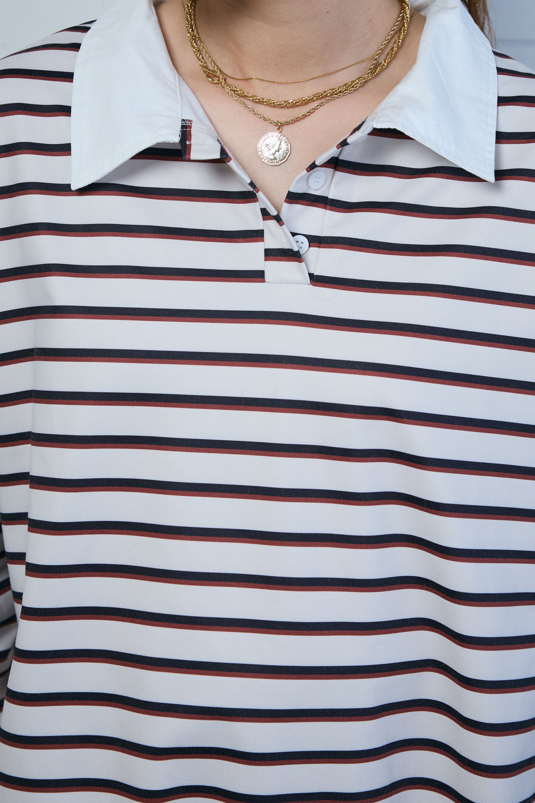 [予約/SET]ポロ襟ボーダーTOPS+エコレザーバックスリットペンシルスカート(2set)