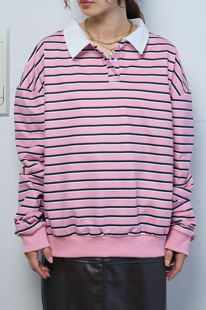 [予約]ポロ襟ボーダーTOPS