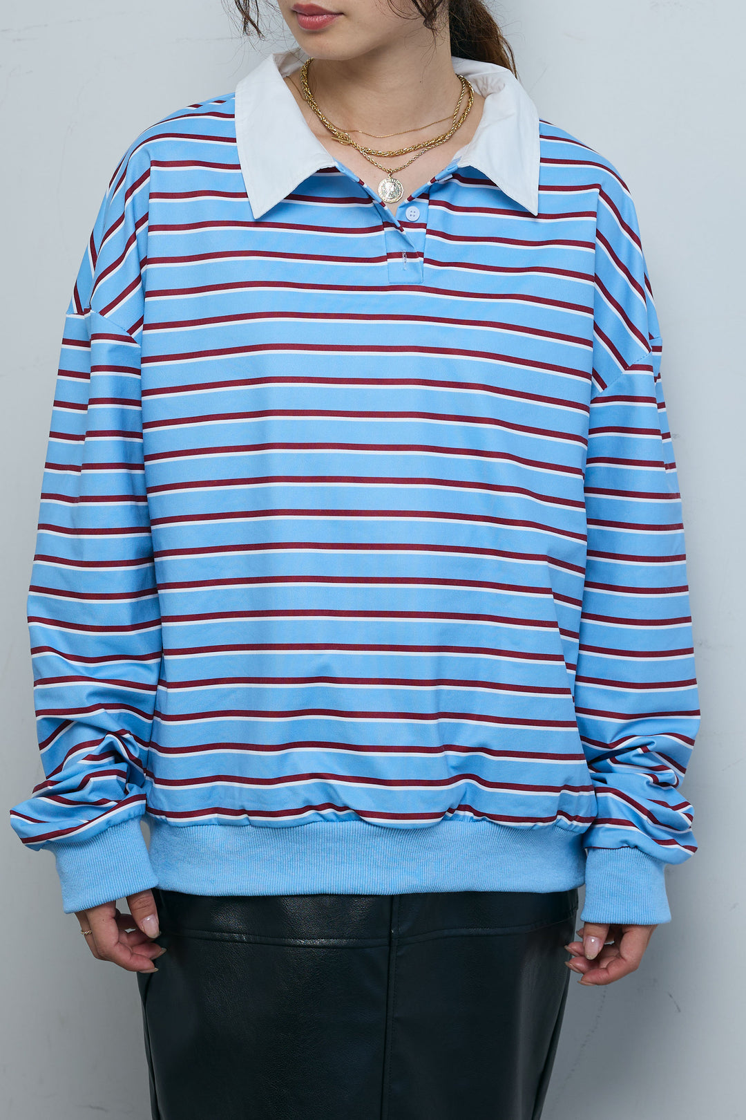 [予約]ポロ襟ボーダーTOPS