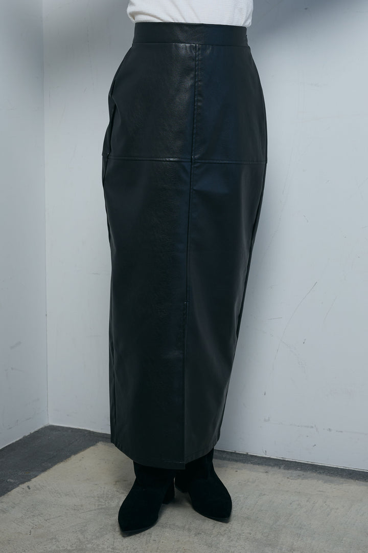 [予約]エコレザーバックスリットペンシルスカート