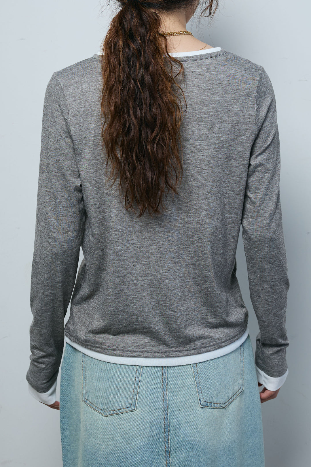 [予約/SET]サテンミリタリーシャツJK+レイヤードヘンリーネックプルオーバー+ボックスデニム膝丈SK(3set)