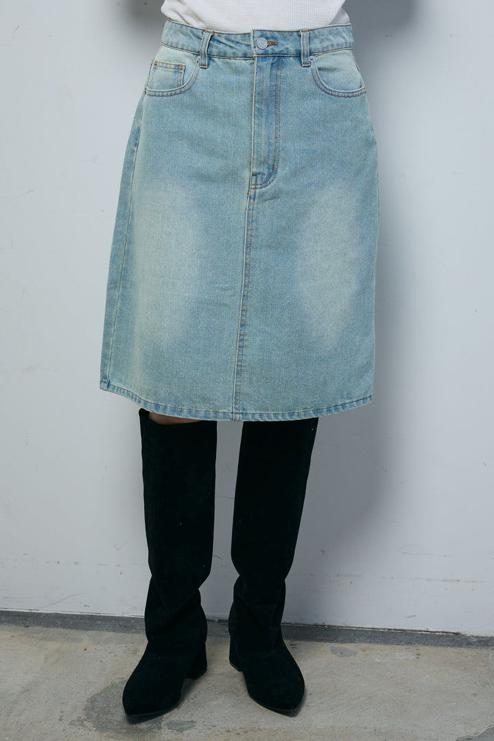 [予約]ボックスデニム膝丈SK
