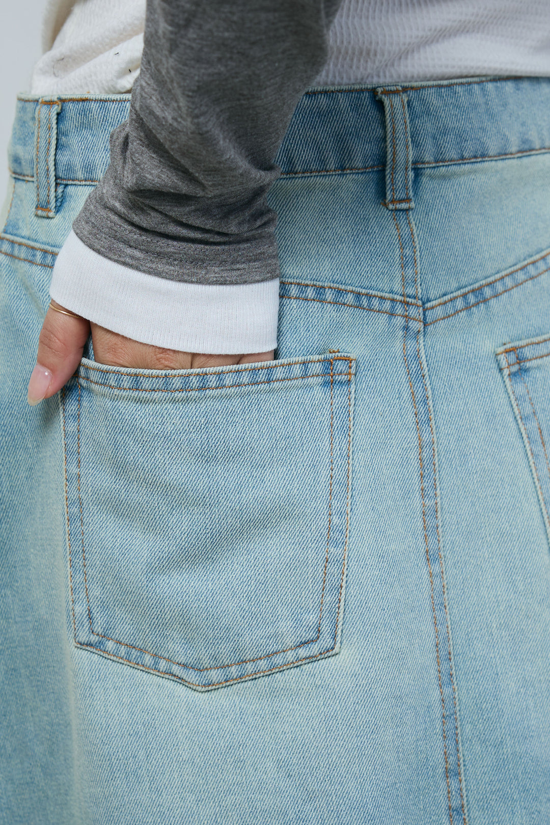 [予約/SET]サテンミリタリーシャツJK+レイヤードヘンリーネックプルオーバー+ボックスデニム膝丈SK(3set)