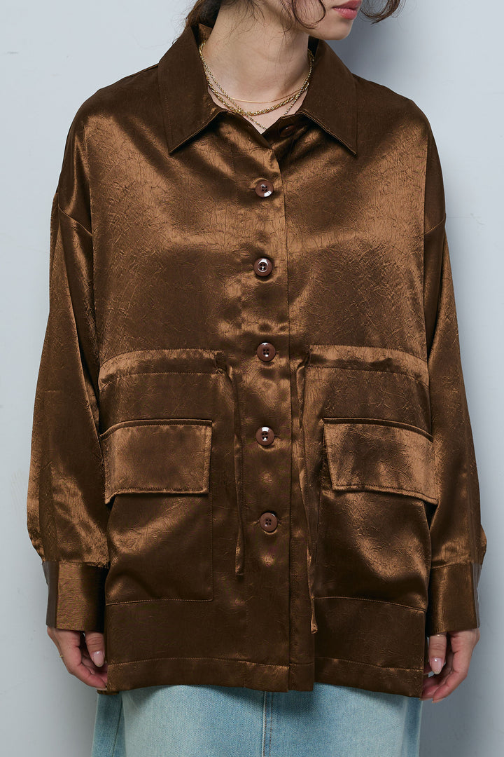 [予約/SET]サテンミリタリーシャツJK+ボックスデニム膝丈SK(2set)