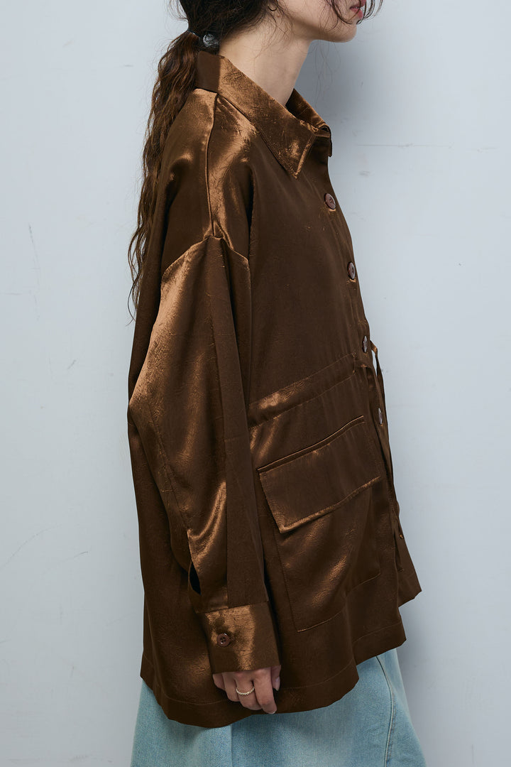 [予約/SET]サテンミリタリーシャツJK+レイヤードヘンリーネックプルオーバー+ボックスデニム膝丈SK(3set)