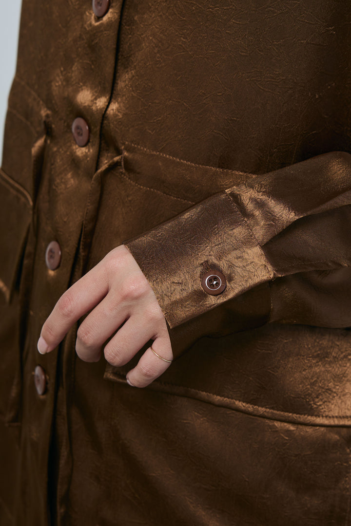 [予約/SET]サテンミリタリーシャツJK+レイヤードヘンリーネックプルオーバー+ボックスデニム膝丈SK(3set)