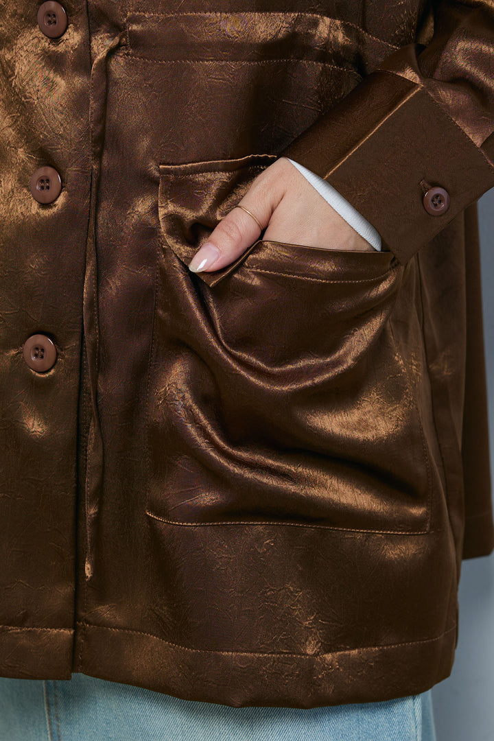 [予約/SET]サテンミリタリーシャツJK+ボックスデニム膝丈SK(2set)