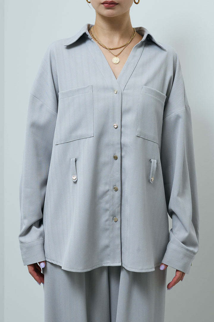 ミニヘリンボーンベルト付きシャツ