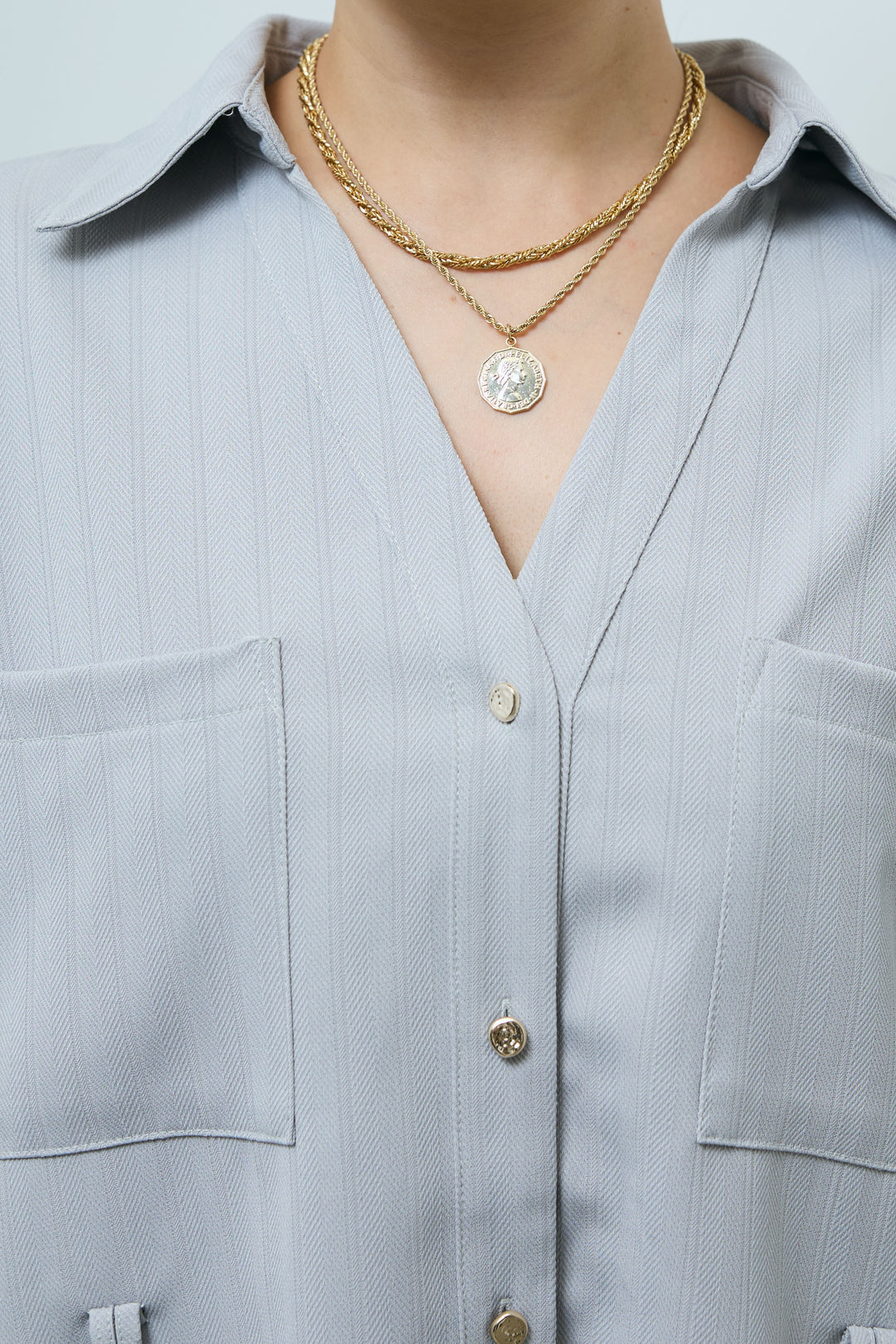 ミニヘリンボーンベルト付きシャツ+ミニヘリンボーンストレートイージーワイドPT(2set)