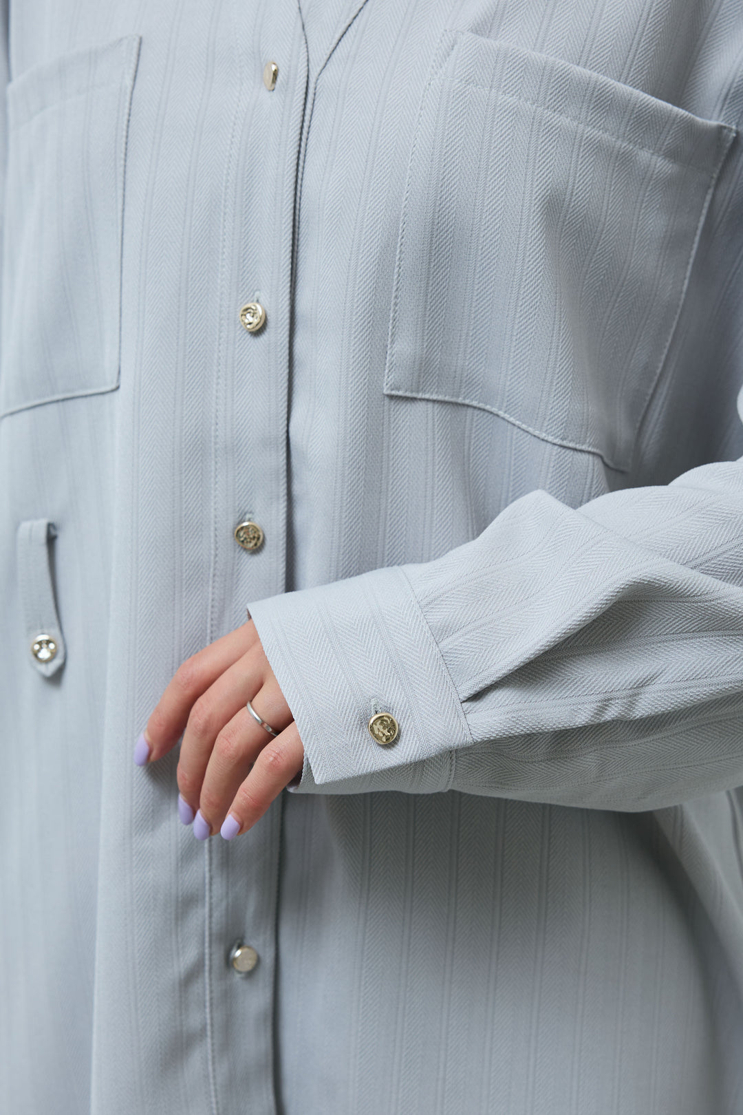 ミニヘリンボーンベルト付きシャツ+ミニヘリンボーンストレートイージーワイドPT(2set)